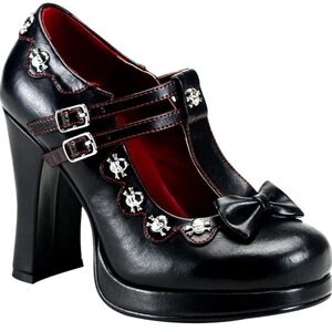 Demonia Crypto-06 Black Women's High Heel Shoes with Bow and Skull Details